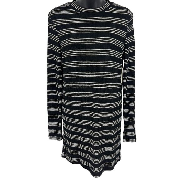 Volcom Stripe Dress Size Small S Long Sleeve Crew Neck Black White Stripe New - Picture 1 of 10
